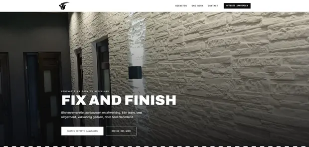 Homepage van fixandfinish.nl, website van een renovatie en bouwbedrijf