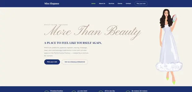 Homepage van misseleganceenschede.nl, website van een schoonheidssalon
